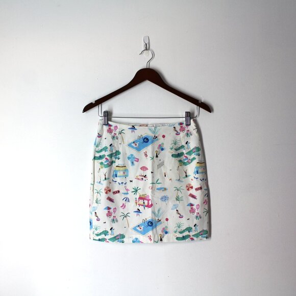 Love, Lilly size 00 Mini a-line skirt white summer fun beach scene print cotton - Picture 1 of 10